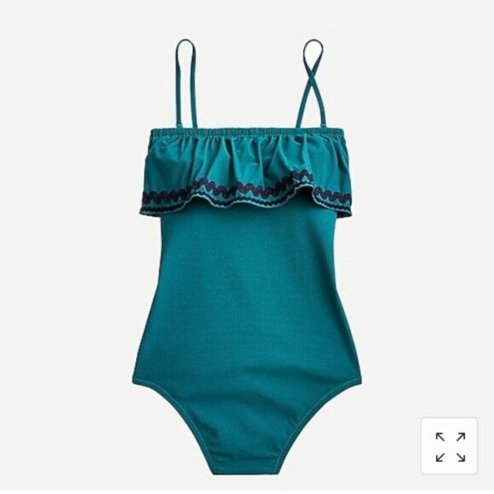 J.Crew Swimsuit Ruffle Bandeau One-Piece with Rickrack Spicy Jade NEW NWT J1804
